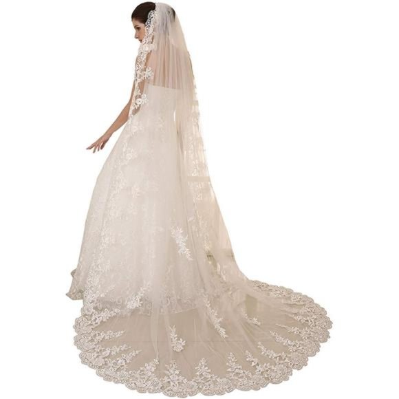 Wedding Veils 1 Tier White Ivory 3M/4M/5M Lace Long Train Bridal Veil with Comb